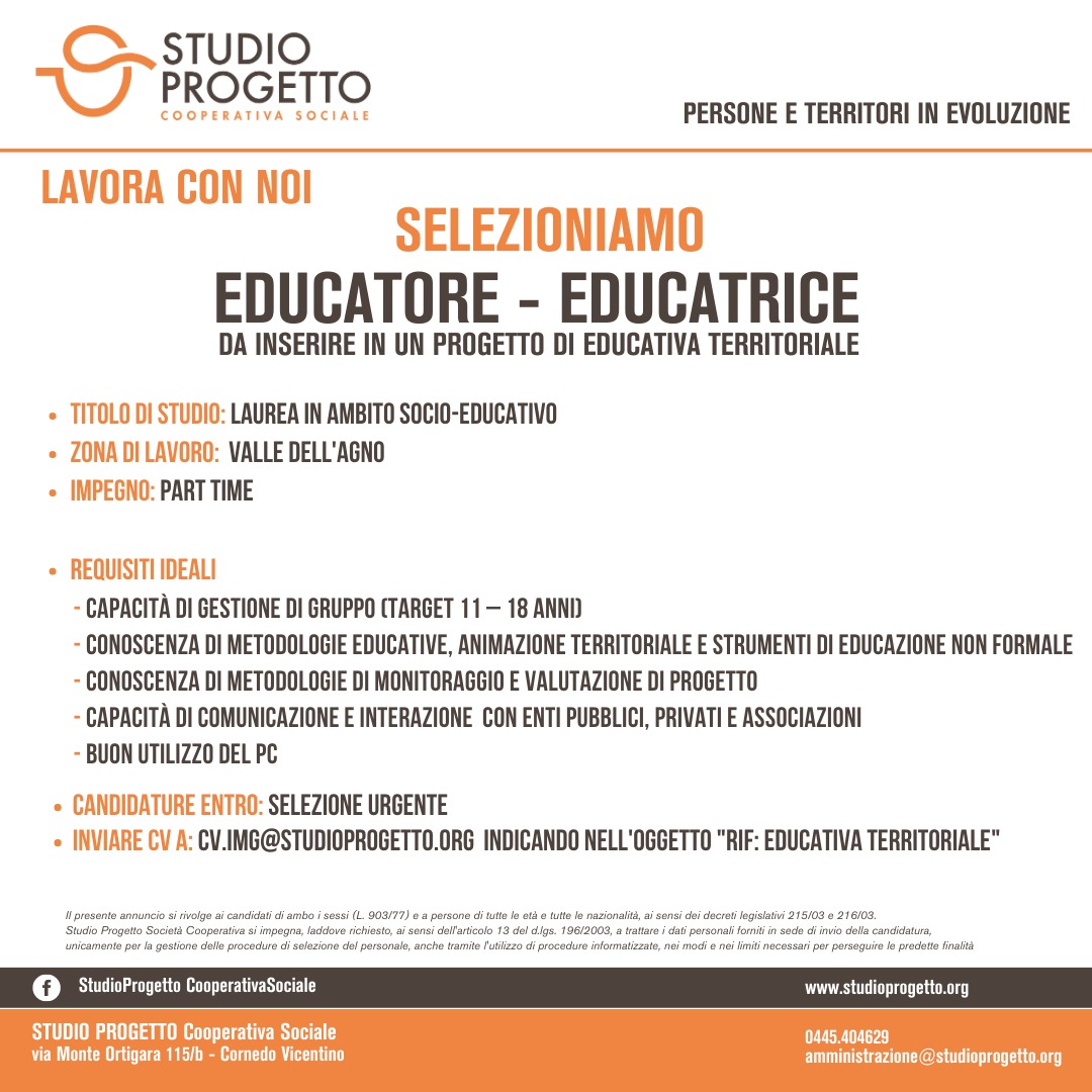 Selezione EDUCATORE - EDUCATRICE a Valdagno